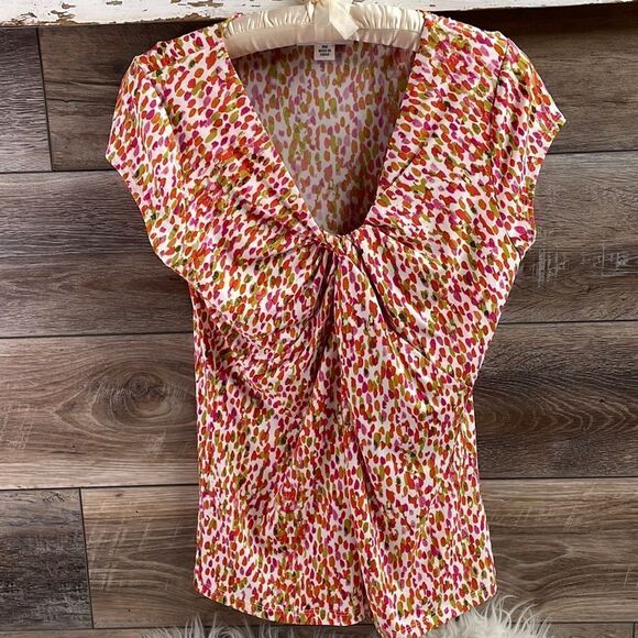 Josephine Studio Ladies Vneck Blouse, Petite Medium, White and Multicolor - Picture 1 of 6